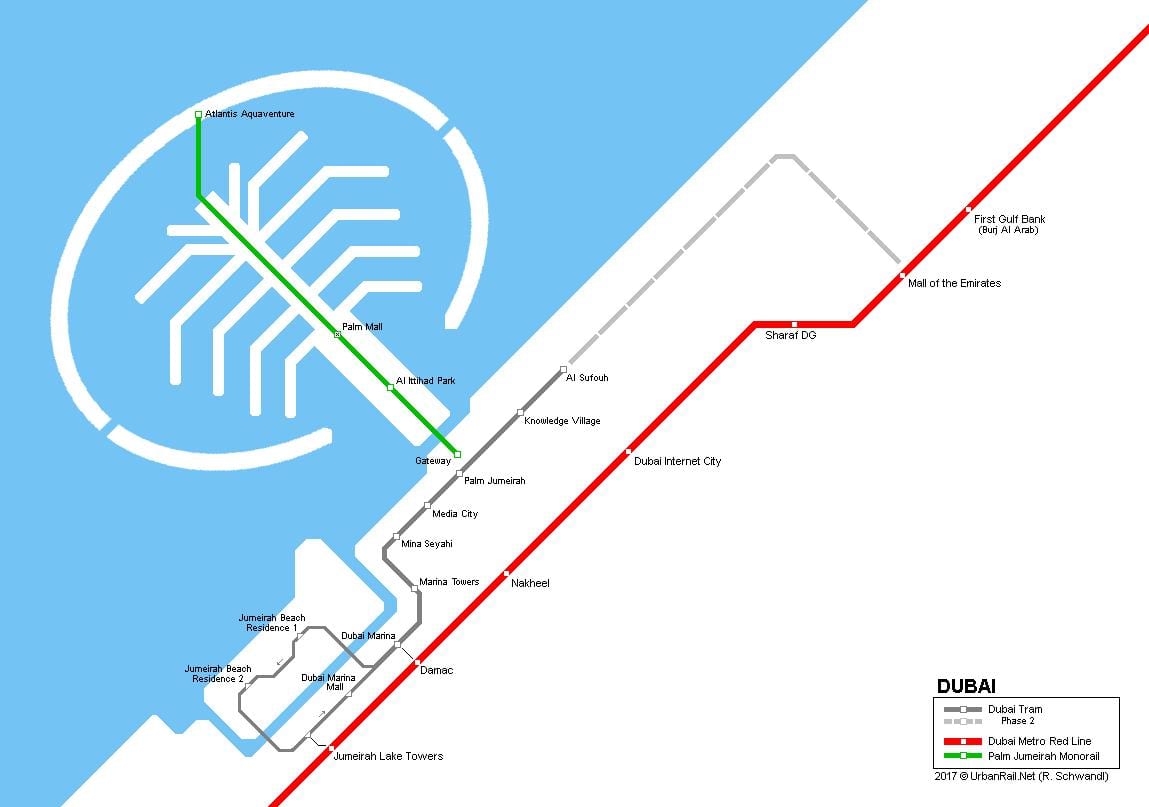ปาล์ม Jumeirah monorail แผนที่