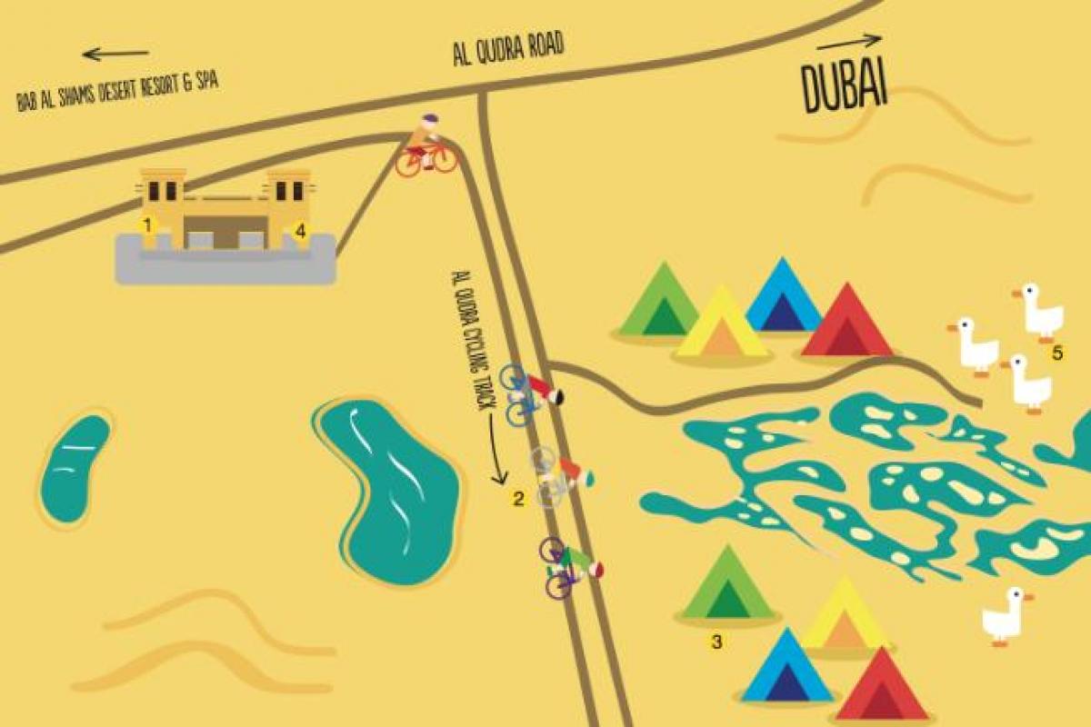 แผนที่ของอัล Qudra ทะเลสาบเส้นทาง