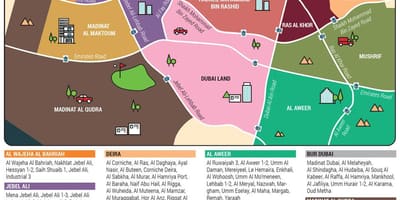 แผนที่ดูไบ districts. kgm